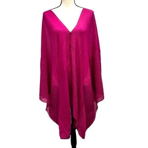SAVVI JEWELS HOT PINK FUSCHIA ACCORDIAN PLEATED SEMI SHEER COVERUP WITH BUTTONS